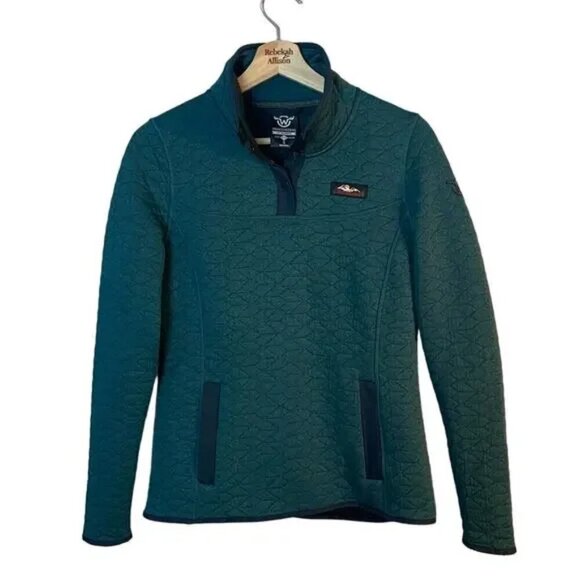Moosejaw Cass Ave Quilted Snap Pullover Sweatshirt Teal Green Hiking Size Small - Picture 1 of 13